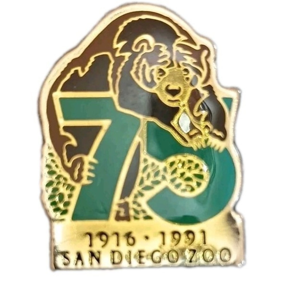 VTG San Diego Zoo 75 Year Souvenir Lapel Hat Jacket Pin Pinback 1916 - 1991